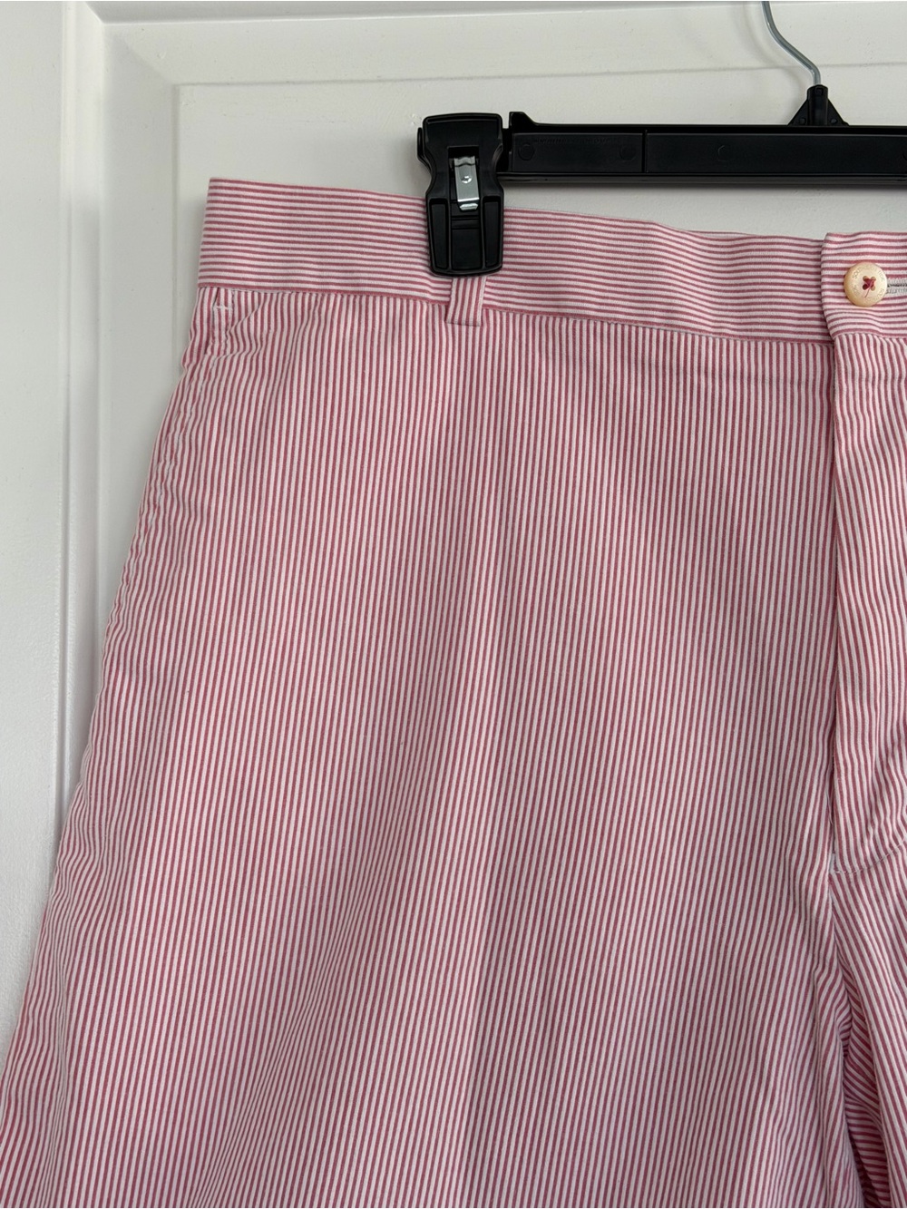 Southern Tide Flat Front Corded Pink Red Seersucker Shorts Skipjack 38 Striped